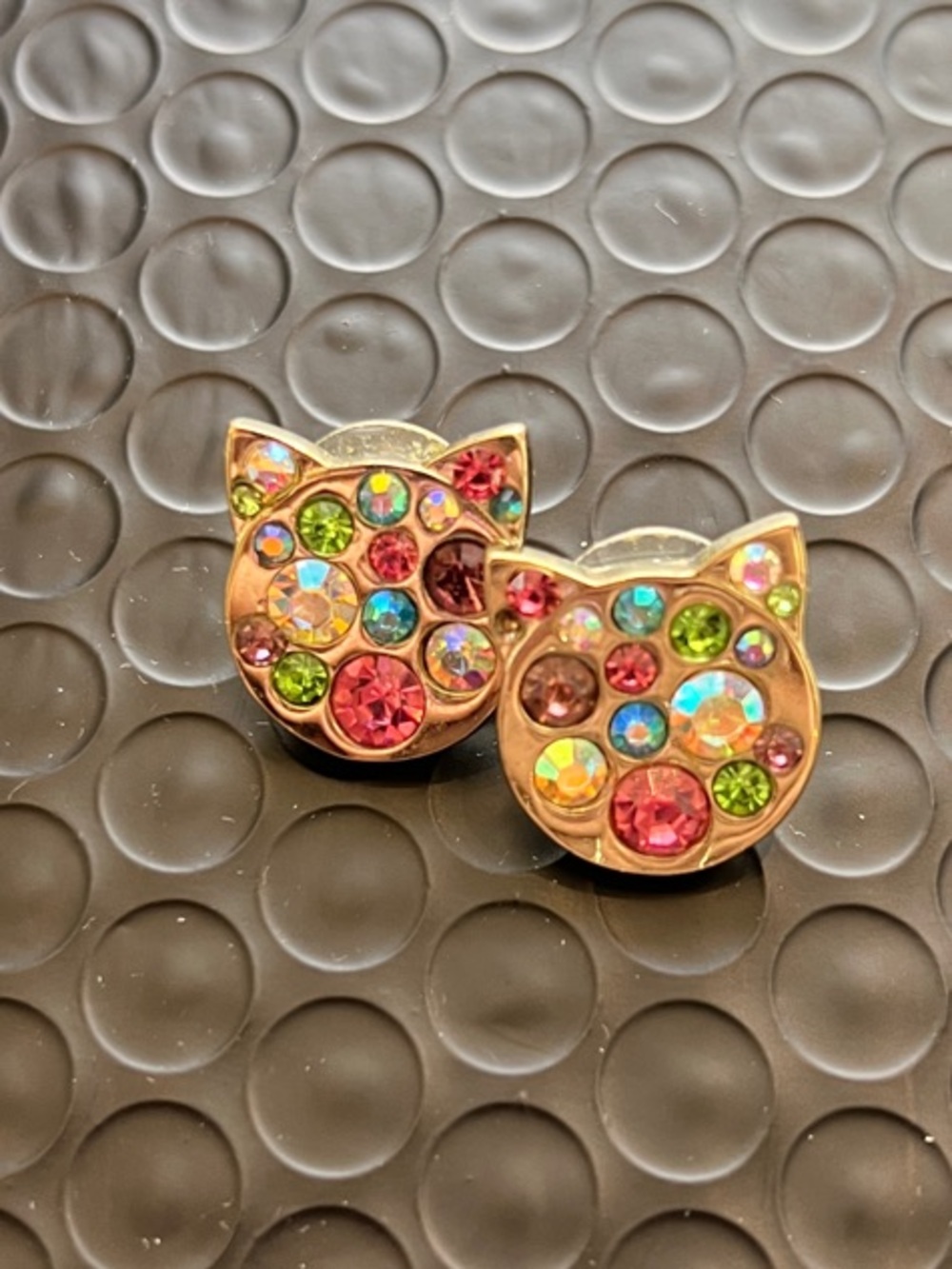Betsey Johnson Multicolor Cat Face Crystal Stud Earrings